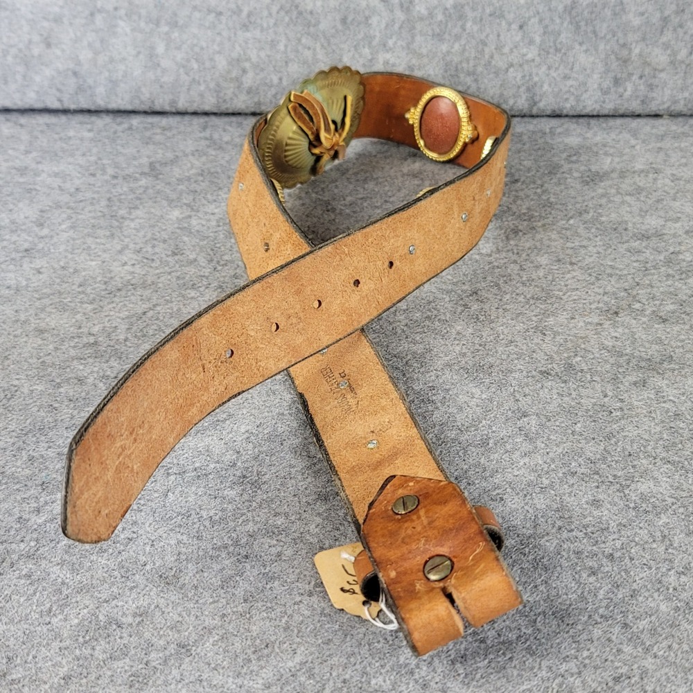 Jacobs Leather Vintage Brown Belt Goldstone Cabochon Concho Plantsville CT 32 - Picture 11 of 13